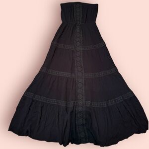 Justily Black Strapless Boho Maxi Dress